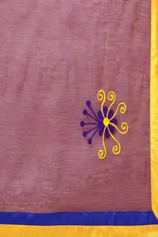 Purple Embroidered Cotton Saree With Blouse