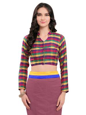 Purple Embroidered Cotton Saree With Blouse 4