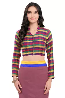 Purple Embroidered Cotton Saree With Blouse