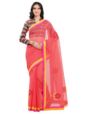 Pink Embroidered Cotton Saree With Blouse 1