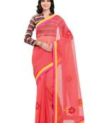 Pink Embroidered Cotton Saree With Blouse