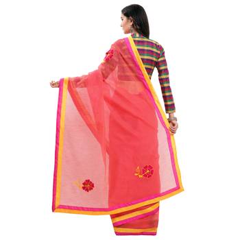 Pink Embroidered Cotton Saree With Blouse 2