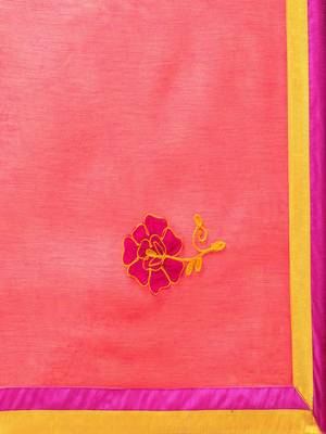 Pink Embroidered Cotton Saree With Blouse 3