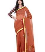 Rust Embroidered Cotton Saree With Blouse