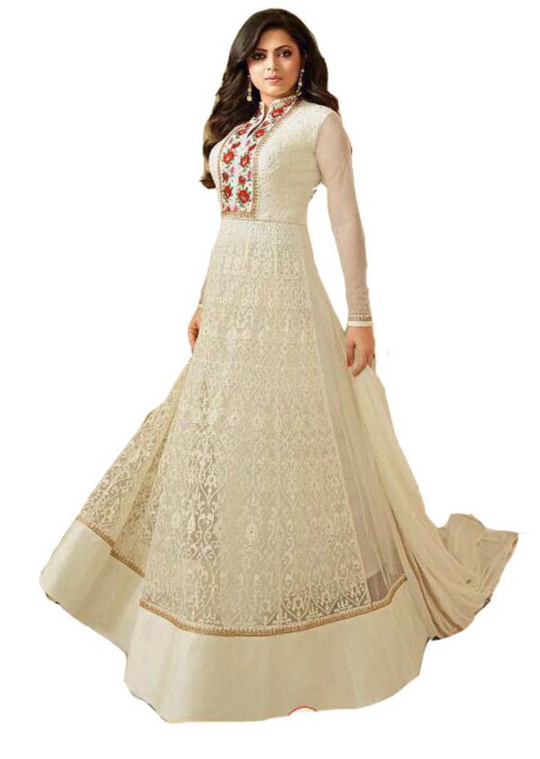 White embroidered net salwar with dupatta
