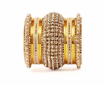 Yellow Chakri Shining Bangle Set For Two Hands 2