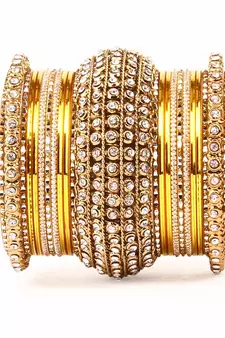 Yellow Chakri Shining Bangle Set For Two Hands