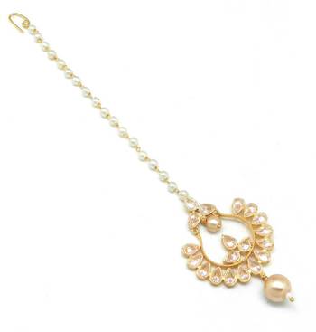 Chand Bali Shaped Maang Tikka Decorated With American Diamond  And  Pearl Drops 1