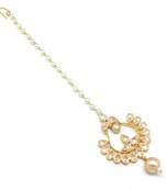 Chand Bali Shaped Maang Tikka Decorated With American Diamond  And  Pearl Drops