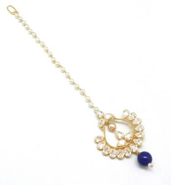 Chand Bali Shaped Maang Tikka Decorated With American Diamond  And  Pearl Drops 1