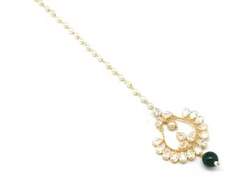Chand Bali Shaped Maang Tikka Decorated With American Diamond  And  Pearl Drops 1