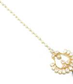 Chand Bali Shaped Maang Tikka Decorated With American Diamond  And  Pearl Drops