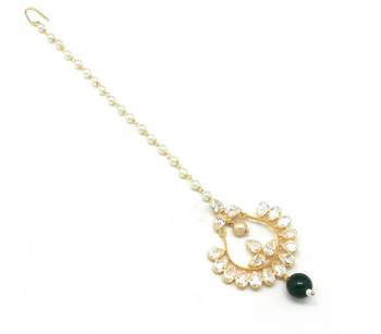Chand Bali Shaped Maang Tikka Decorated With American Diamond  And  Pearl Drops 2