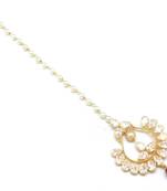 Chand Bali Shaped Maang Tikka Decorated With American Diamond  And  Pearl Drops