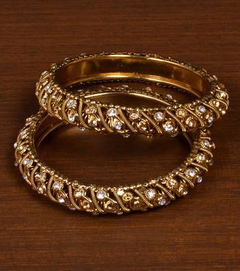Gold Plated Zircon Stone Embellished Designer Bangles 1