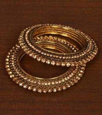 Antique Gold Plated with Intricate Worked and Zircon Stone Embellished Bangles 1