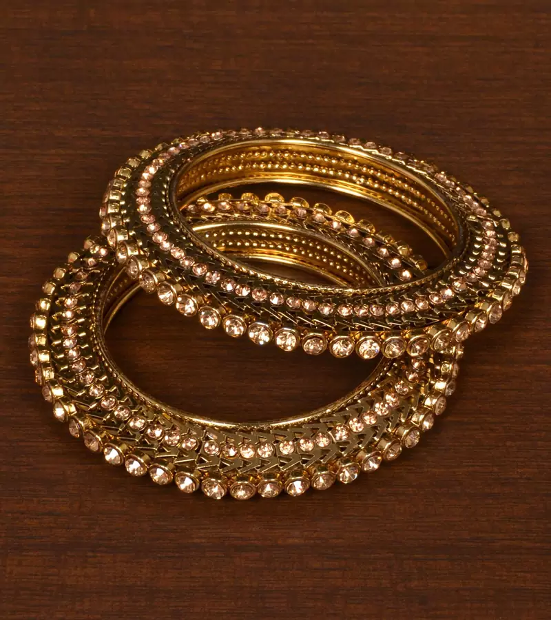 Antique Gold Plated with Intricate Worked and Zircon Stone Embellished Bangles