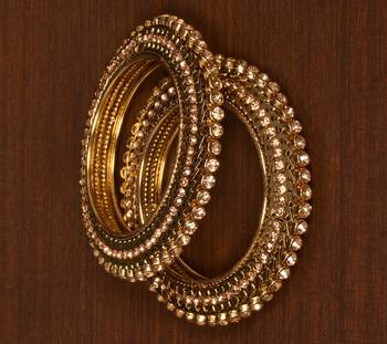 Antique Gold Plated with Intricate Worked and Zircon Stone Embellished Bangles 2