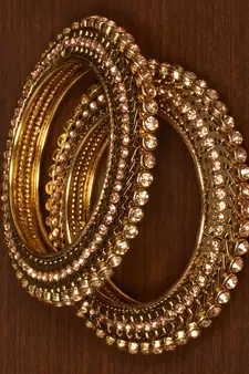 Antique Gold Plated with Intricate Worked and Zircon Stone Embellished Bangles