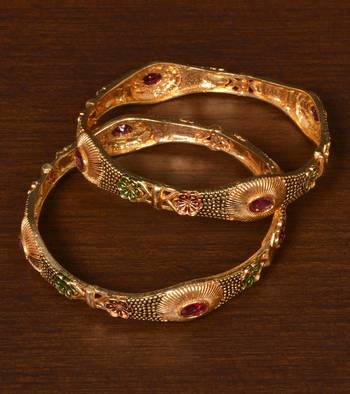 Gold Plated Antique Look Stone Embellished Bangles 1