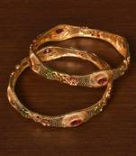 Gold Plated Antique Look Stone Embellished Bangles