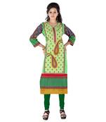 Green printed cotton stitched kurtas-and-kurtis