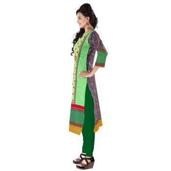 Green printed cotton stitched kurtas-and-kurtis 3