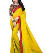 Yellow plain georgette saree with blouse