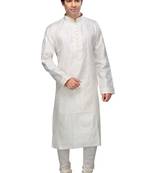 Off White kurta pyjama self design silk blend