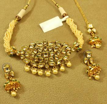 Kundan Meenakari Pearl Elegant Choker Neclace Set 1
