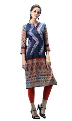 Blue Printed Stitched Rayon Short Kurtis 1
