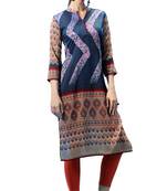 Blue Printed Stitched Rayon Short Kurtis