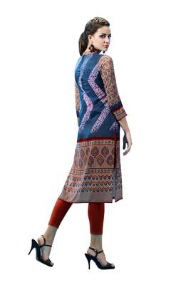 Blue Printed Stitched Rayon Short Kurtis 2