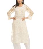 Lemon Embroidered Georgette Chikankari Kurti 