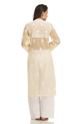 Lemon Embroidered Georgette Chikankari Kurti  2
