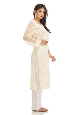 Lemon Embroidered Georgette Chikankari Kurti  3