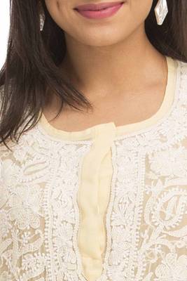 Lemon Embroidered Georgette Chikankari Kurti  4