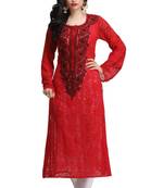 Red Embroidered Georgette Chikankari Kurti