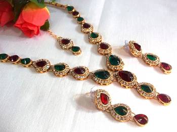 Multi color tilak Stone kundan necklace ser 1