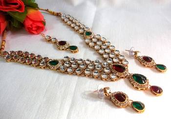 Multi color dulhan Kundan Necklace set 1