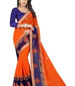 Orange embroidered georgette saree with blouse
