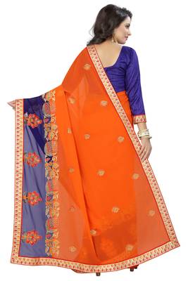 Orange embroidered georgette saree with blouse 3