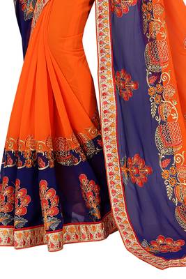 Orange embroidered georgette saree with blouse 5