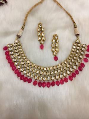 Bridal look ruby and kundan necklace with matching earrings 1
