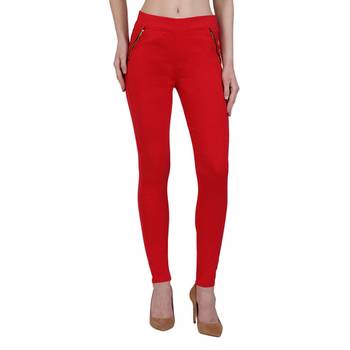 Red lycra cotton jeggings 2