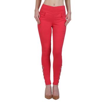 Red lycra cotton jeggings 2