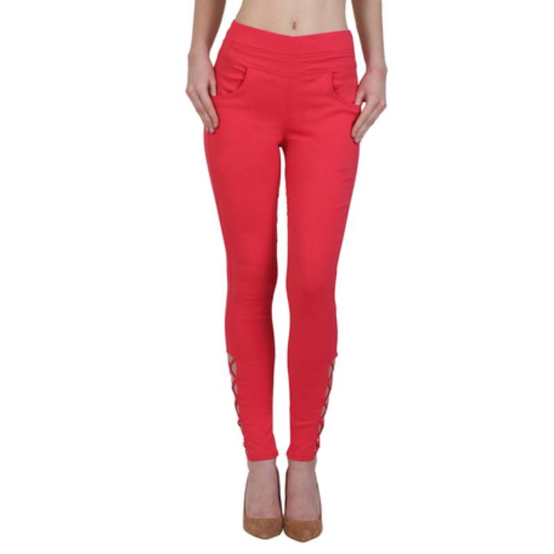 Red lycra cotton jeggings