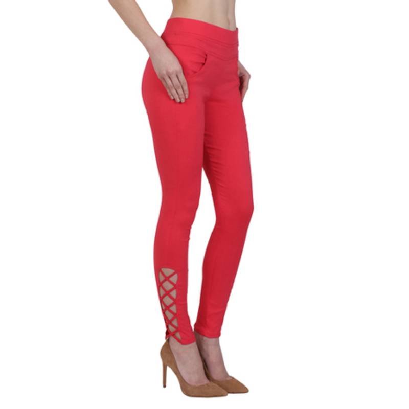 Red lycra cotton jeggings