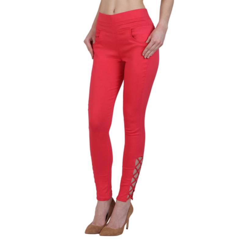 Red lycra cotton jeggings