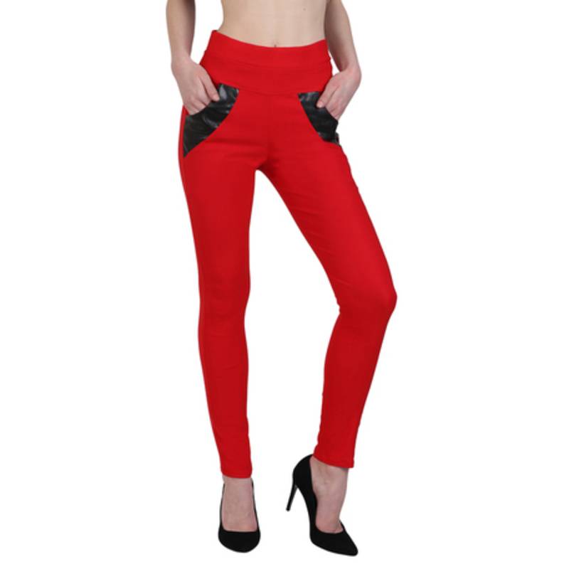 Red lycra cotton jeggings